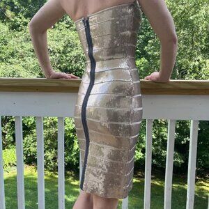Haute Hippie Gold Stretchy Sequined Strapless Dress Size Small